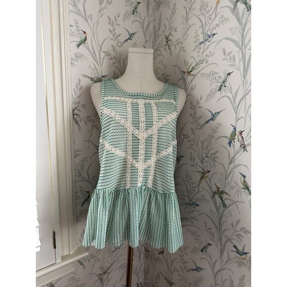 Free People Blouse Sz S Open Back Peplum Tank Sleeveless Crochet Mesh Boho Top - Picture 1 of 6